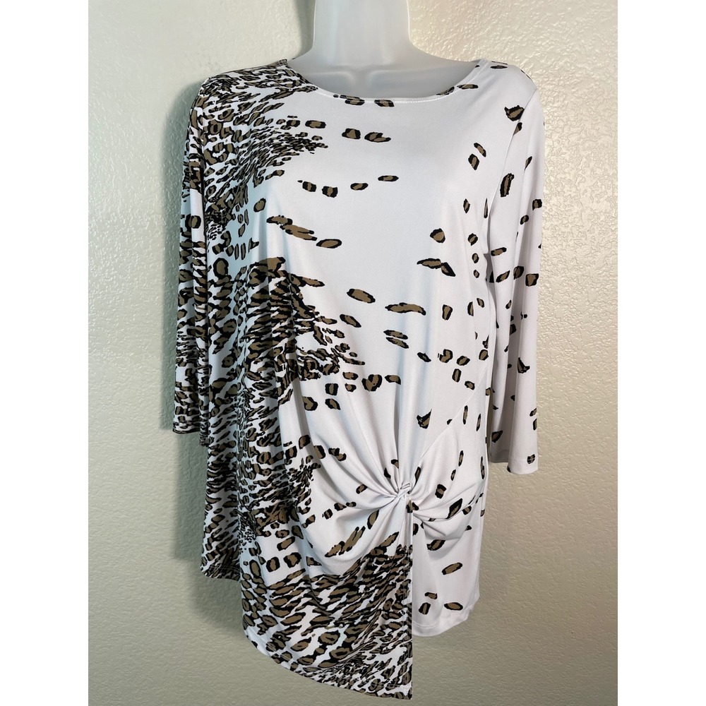 Clara Sun Woo Womens XS Tunic White Leopard Print Twist Front Asymmetrical Top